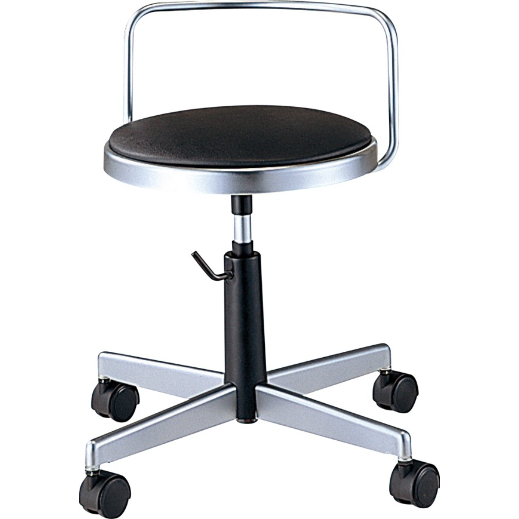 【椅子】クリーンルームチェア 背付 フットリング無 導電ウレタン双輪キャスター 導電ビニールレザー 脚外径680